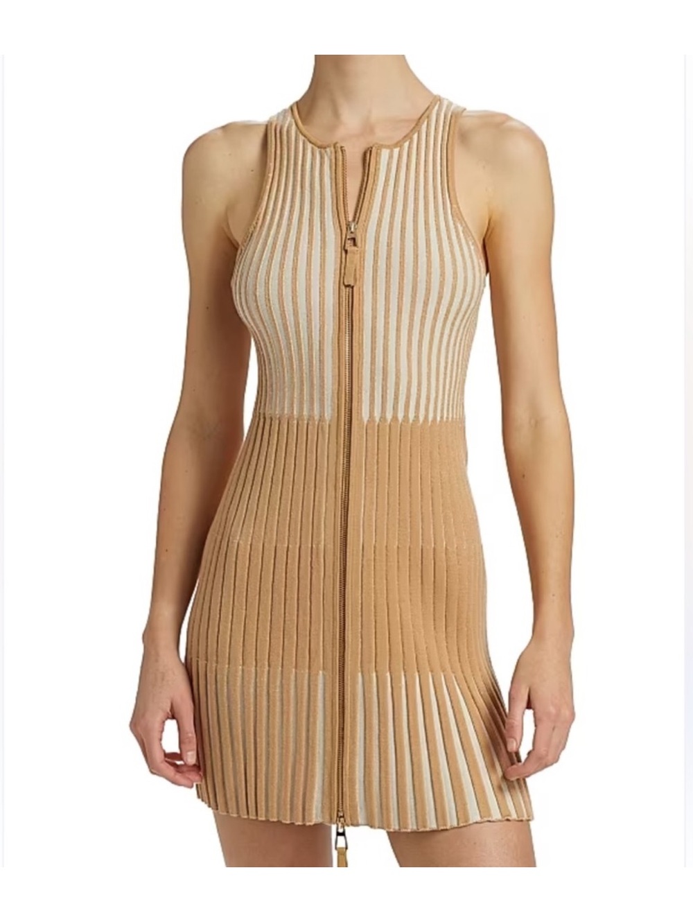 Toccin Lex Zip-Front Sleeveless Dress in Beige and Cream